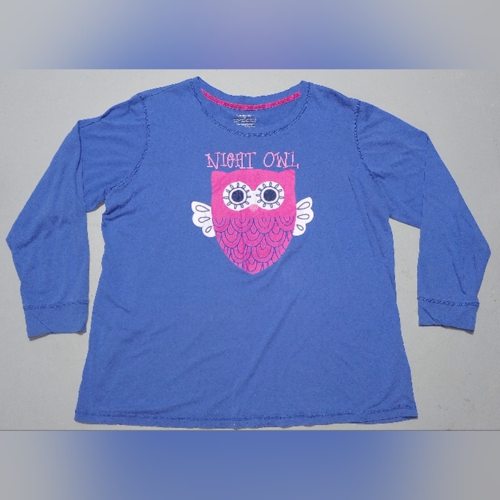 Joe Boxer Blue Long Sleeve Tee with Pink Night Owl, Size 2XL